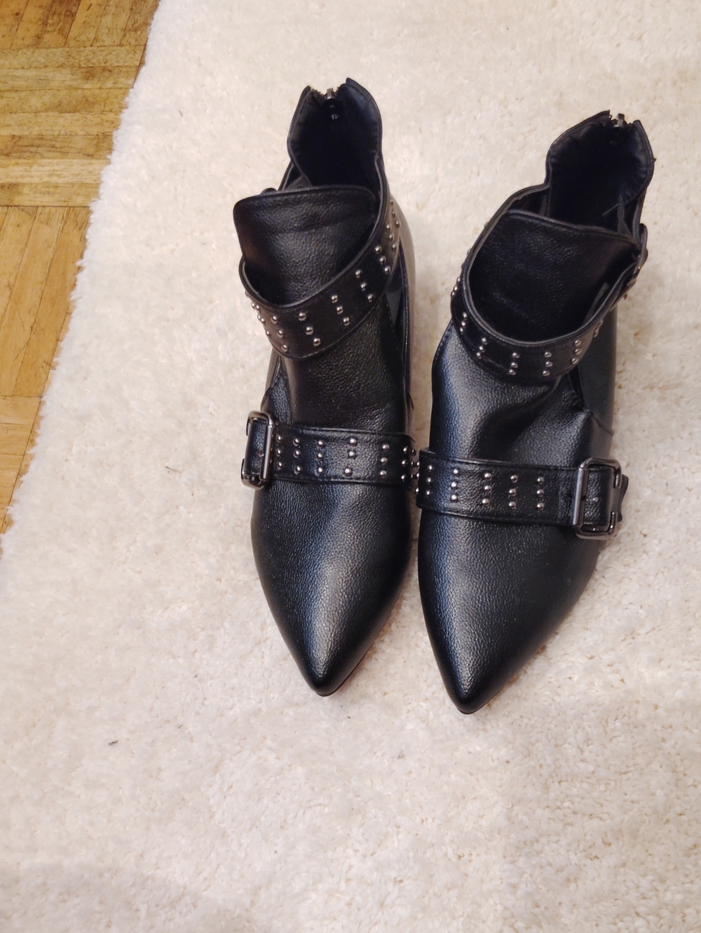 Black Studded Pointed-Toe Women’s Ankle Boots